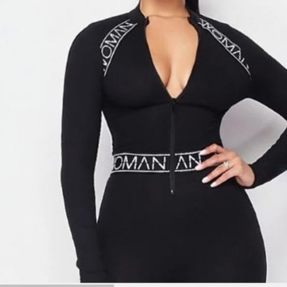 Woman Print jumpsuit w/front zipper - Picture 2 of 5